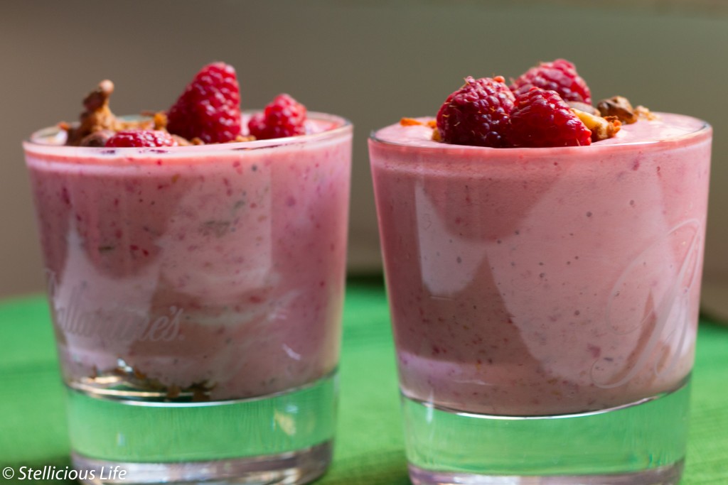 Super Easy 4 Ingredient Raspberry Granola Yoghurt Smoothie