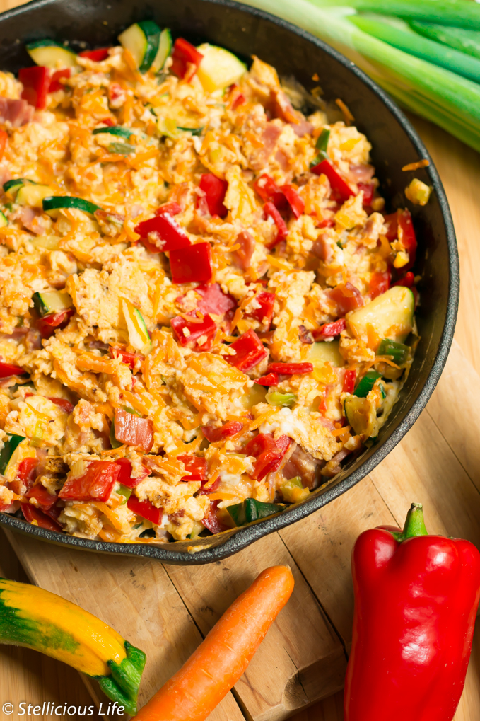 For a hearty, filling and protein packed breakfast or brunch eat your scrambled eggs loaded up with plenty of veggies. Not only it looks cheery and colourful but is healthy and delicious as well! 