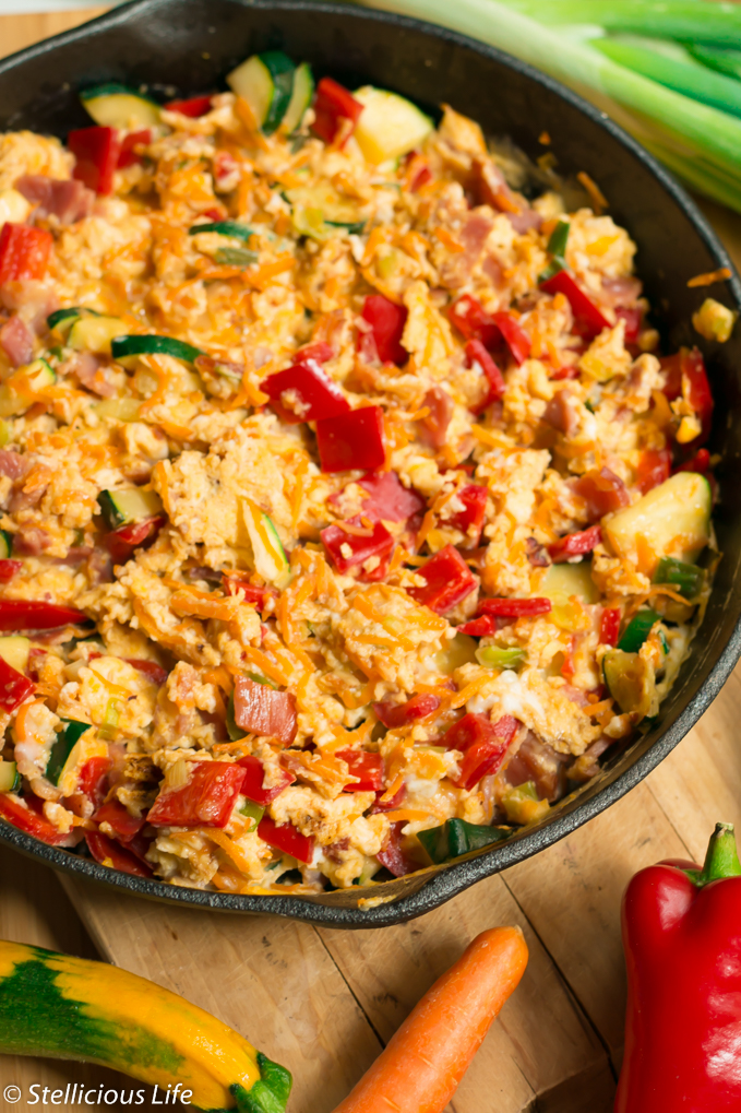 For a hearty, filling and protein packed breakfast or brunch eat your scrambled eggs loaded up with plenty of veggies. Not only it looks cheery and colourful but is healthy and delicious as well! 